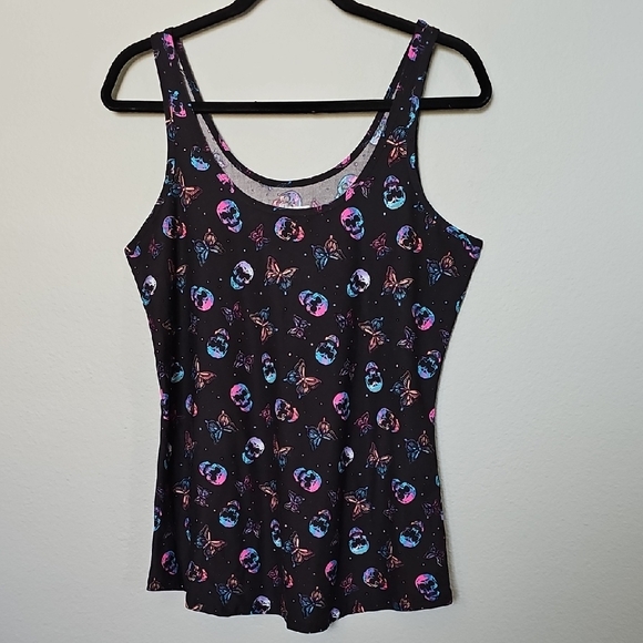 NOBO No boundaries Black Tank Top with Colorful Butterfly and Skull Print XL - Picture 1 of 5